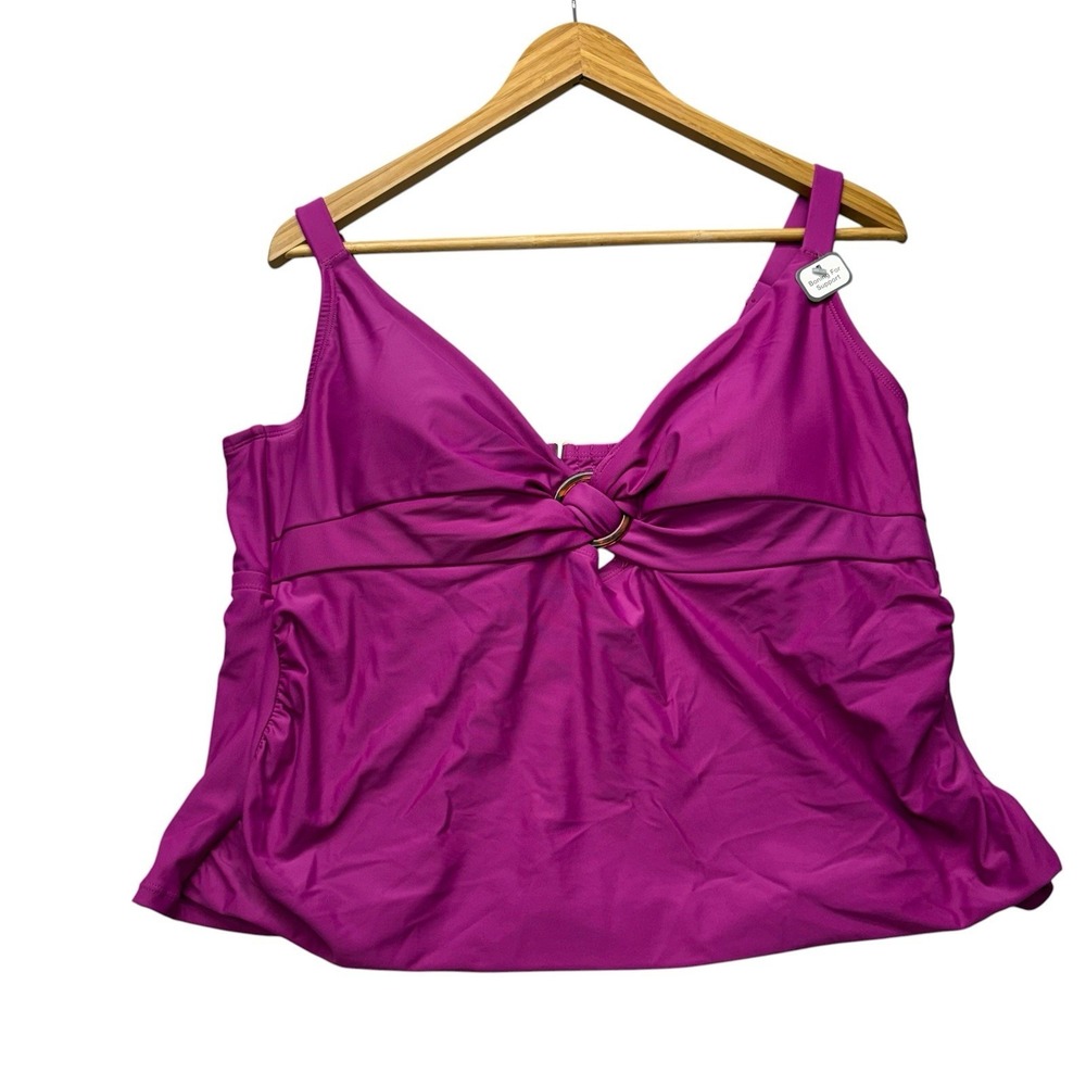Time & Tru Womens Tankini Swim Top 1X Magenta Adjustable Strap Boning Support